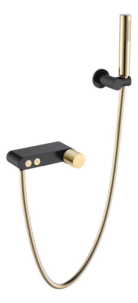 Boheme Stick Touch Смеситель для ванны с душевым комплектом: ручной душ, излив, цвет: black/gold 123-BG.2