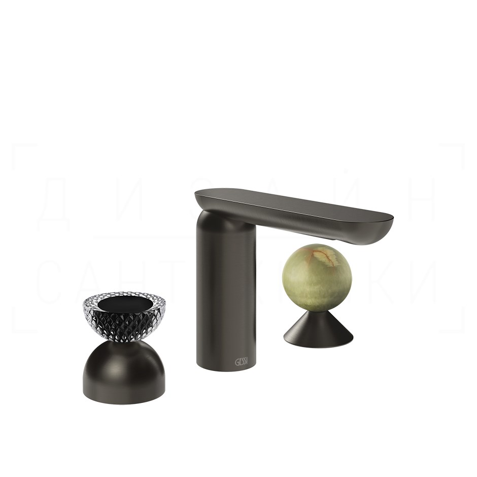 Gessi Perle Смеситель для раковины на 3 отв., без д/к, излив 13,2 см, цвет: black metal brushed PVD 74758#707