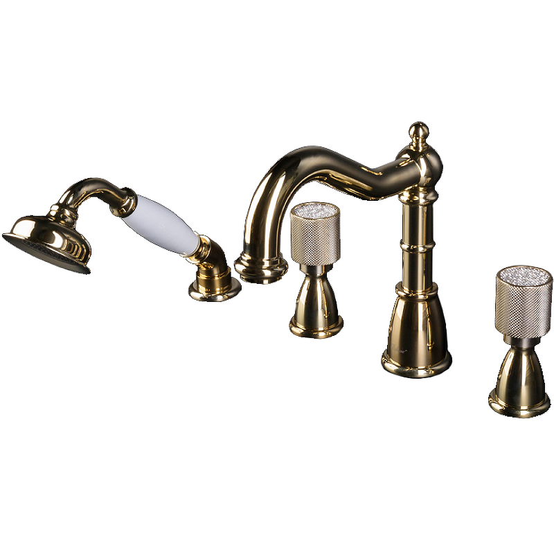 Boheme Royal Cristal Spirale Смеситель на борт ванны, на 4 отверстия, с ручным душем, цвет: gold 395-Royal/CRST