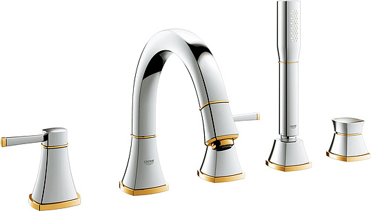 Grohe Grandera Смеситель на борт ванны, с ручным душем, 5 отверстий, цвет: хром/золото 19919IG0