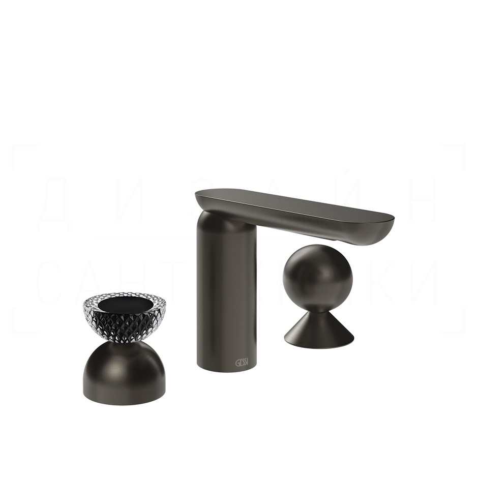 Gessi Perle Смеситель для раковины на 3 отв., без д/к, излив 13,2 см, цвет: black metal brushed PVD 74708#707