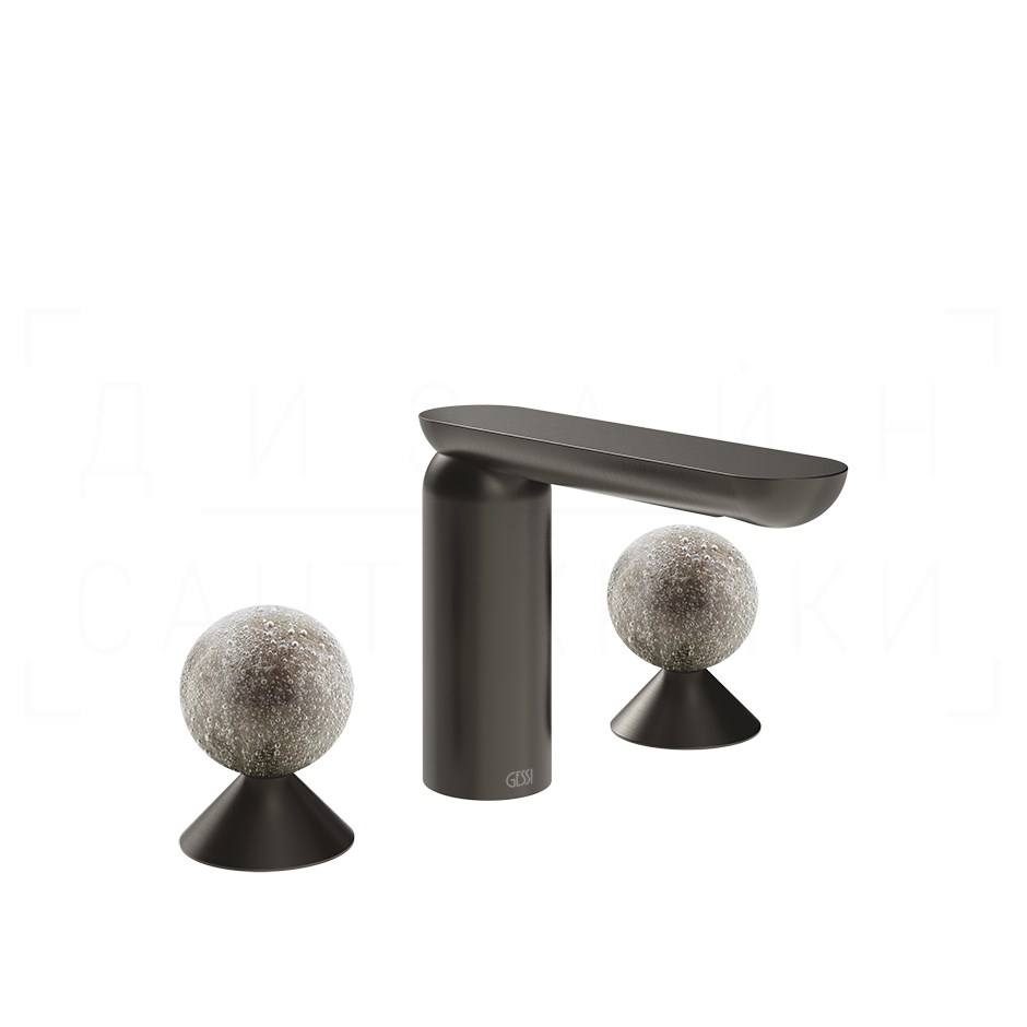 Gessi Perle Смеситель для раковины на 3 отв., без д/к, излив 13,2 см, цвет: black metal brushed PVD 74665#707