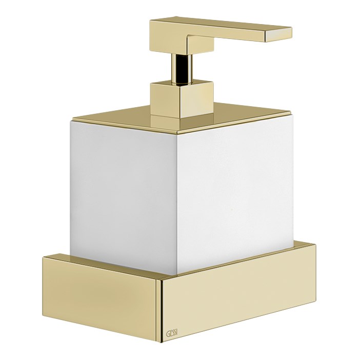 Gessi Inverso/Rettangolo Дозатор для жидкого мыла, подвесной, белая колба, цвет: brushed brass PVD 20813#727