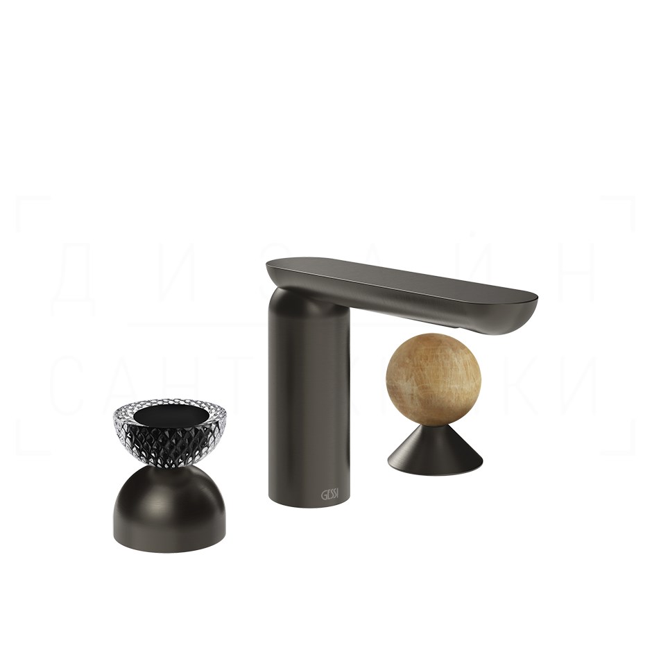 Gessi Perle Смеситель для раковины на 3 отв., без д/к, излив 13,2 см, цвет: black metal brushed PVD 74738#707