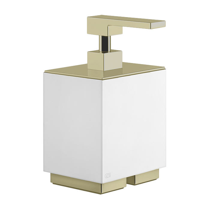 Gessi Inverso/Rettangolo Дозатор для жидкого мыла, настольный, белая колба, цвет: brushed brass PVD 20837#727