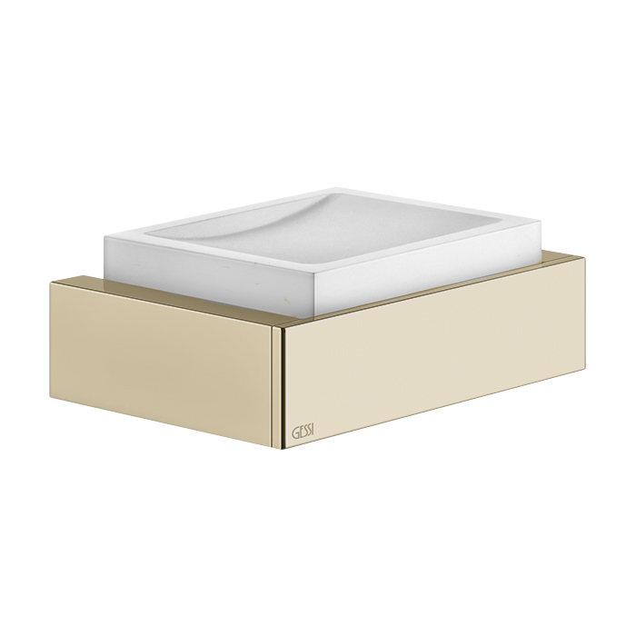 Gessi Inverso/Rettangolo Мыльница с керамической чашей, подвесная, цвет: brushed brass PVD 20801#727