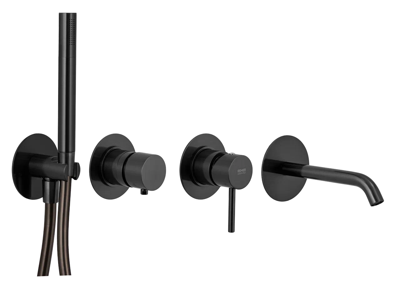 Remer X Style Смеситель для ванны, излив, лейка, с внутренней частью, цвет: cromo nero spazzolato X96S03ROXXCFP