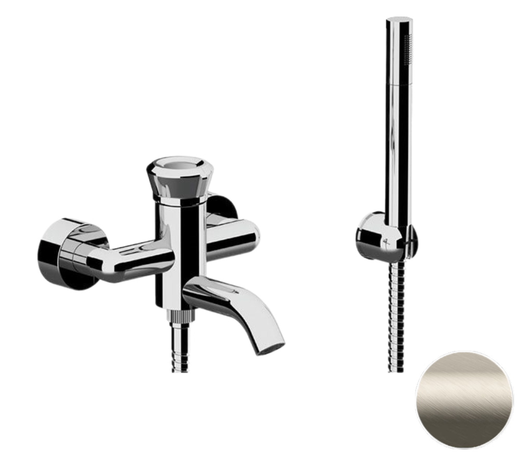 Remer Element Смеситель для ванны с душем, лейка, держатель, шланг 150 см, цвет: visual inox ET02XV
