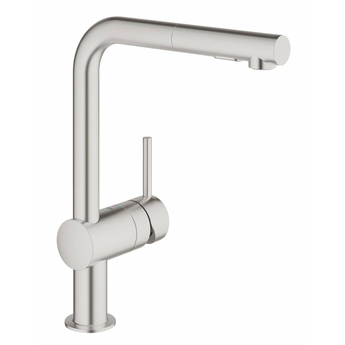 Grohe Minta Смеситель для мойки, L-образный излив, с выдвижным изливом, цвет: суперсталь 30274DC0