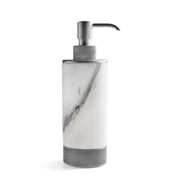 3SC Apuana 2.0 Дозатор для жидкого мыла настольный, мраморная колба, цвет: polished satin nickel AP01DANK