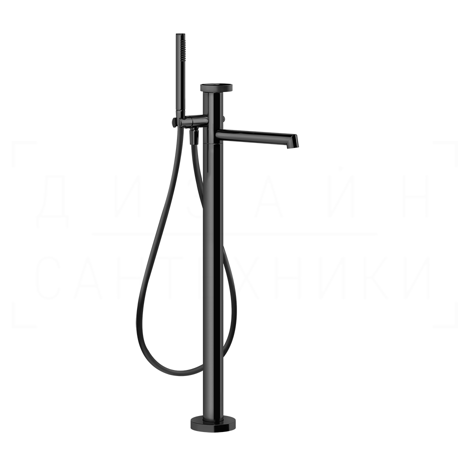 Gessi Anello Смеситель для ванны напольный, с душевым гарнитуром, излив 26 см, цвет: black metal PVD 63328#706