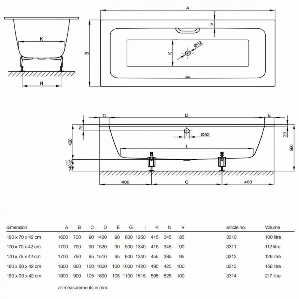 Bette One Ванна стальная встраиваемая 180x80 см, с шумоизоляцией, цвет: белый 3313-000