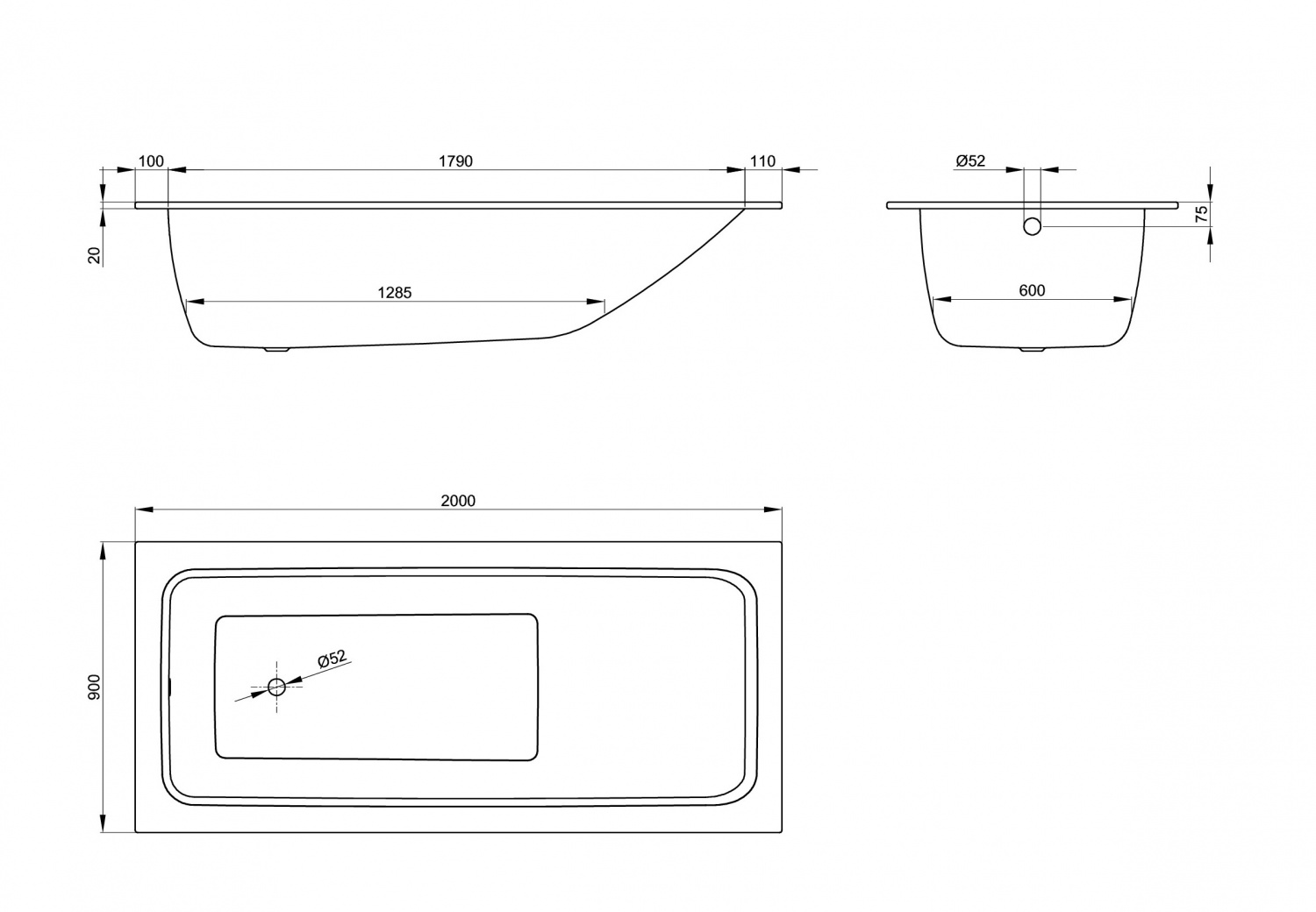 Bette One Ванна стальная встраиваемая 200x90 см, с шумоизоляцией, цвет: белый 3325-000