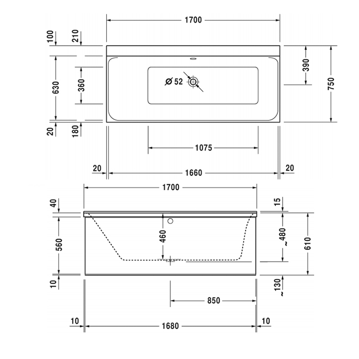 Duravit P3 Comforts Ванна встраиваемая 170x75хh46 см, цвет белый 700375000000000
