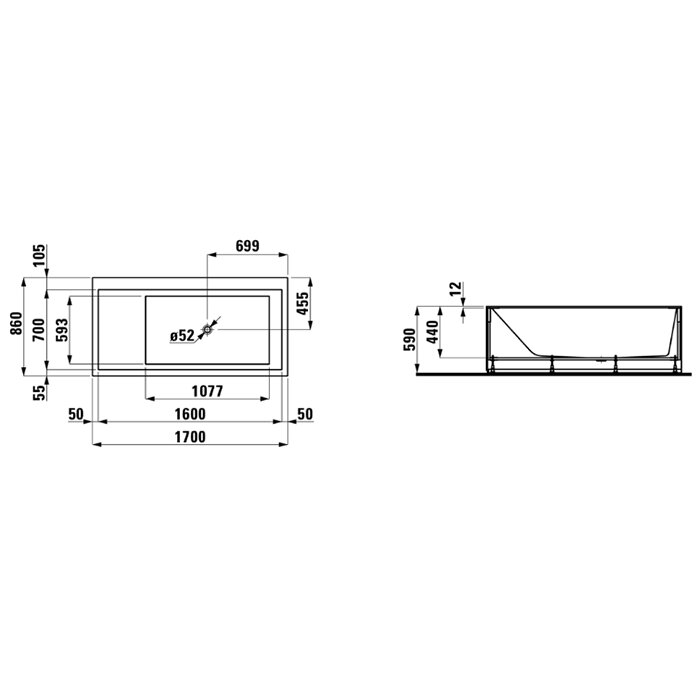 Laufen Kartell Ванна 170x86xh44 cм, пристенная, материал композит, цвет белый 2.2333.5.000.616.1