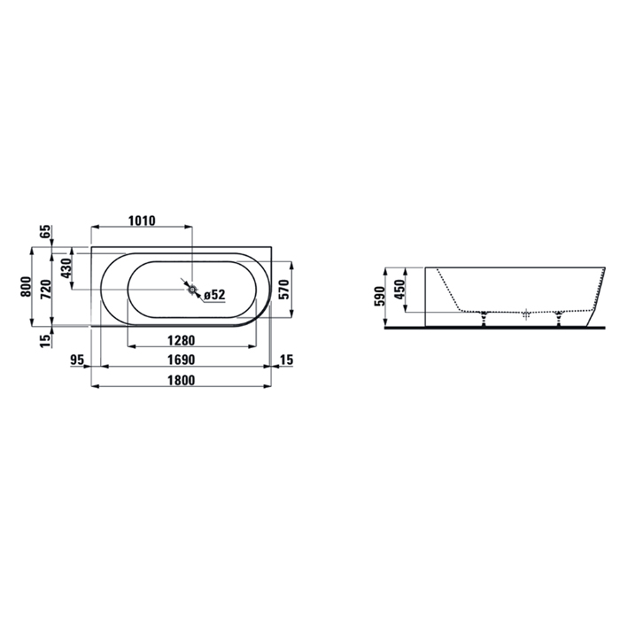 Laufen Pro Ванна 180x80 см, угловая левая без слива-перелива Marbond белая 2.4495.6.000.000.1