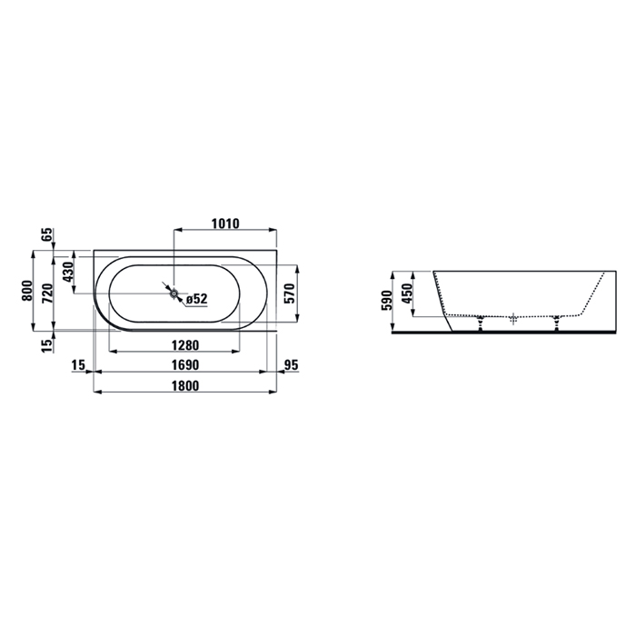 Laufen Pro Ванна 180x80 см, угловая правая без слива-перелива Marbond белая 2.4495.5.000.000.1