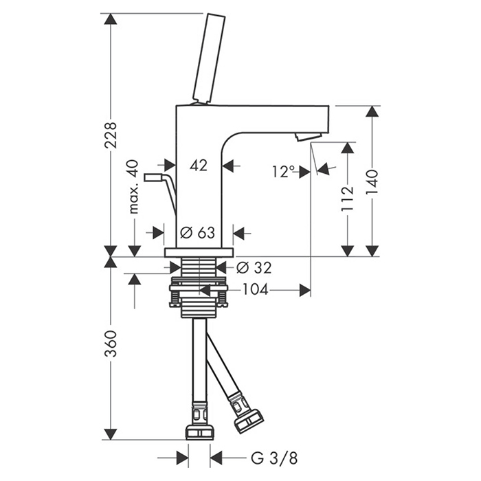 Axor Citterio Смеситель для раковины однорычажный на 1 отверстие с донным клапаном, цвет: хром 39010000
