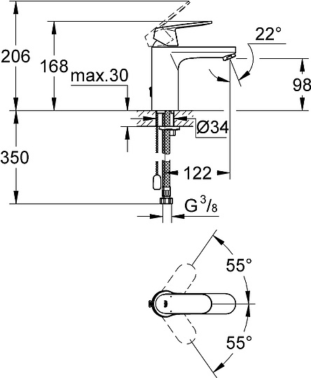 Grohe Eurosmart Cosmopolitan Смеситель для раковины, без д/к, длина излива 12,2 см, цвет: хром 23326000