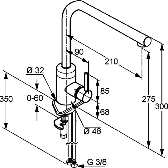 Kludi L-Ine Смеситель для кухни рычажный, высота излива 27,5 см, цвет: хром 428140577