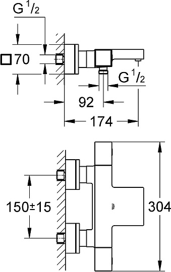 Grohe Grohtherm Cube Термостатический смеситель для ванны накладной, цвет: хром 34497000