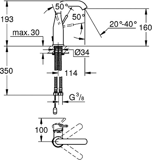 Grohe Essence New Смеситель для раковины высокий, с д/к, высота излива 16 см, цвет: хром 23480001