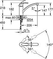 Grohe Eurosmart New Смеситель для кухни, цвет: хром 3328120E