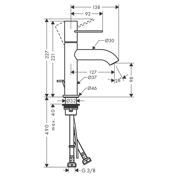 Axor Uno Смеситель для раковины однорычажный на 1 отв. с донным клап., цвет: хром 38023000