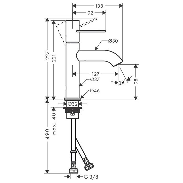Axor Uno Смеситель для раковины однорычажный на 1 отв. без донного клап., цвет: шлифованный никель 38026820