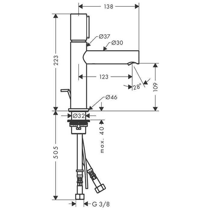 Axor Uno Смеситель для раковины однорычажный на 1 отв. с донным клап., цвет: шлифованный никель 45010820