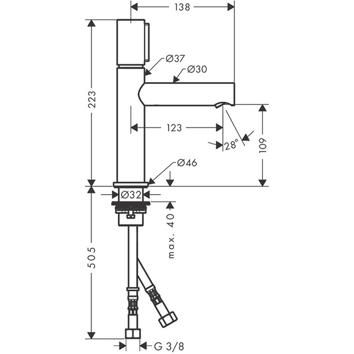 Axor Uno Смеситель для раковины однорычажный на 1 отв. без донного клап., цвет: шлифованный никель 45012820
