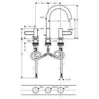 Axor Uno Смеситель для раковины на 3 отверстия с донным клапаном, цвет: шлифованный никель 38054820