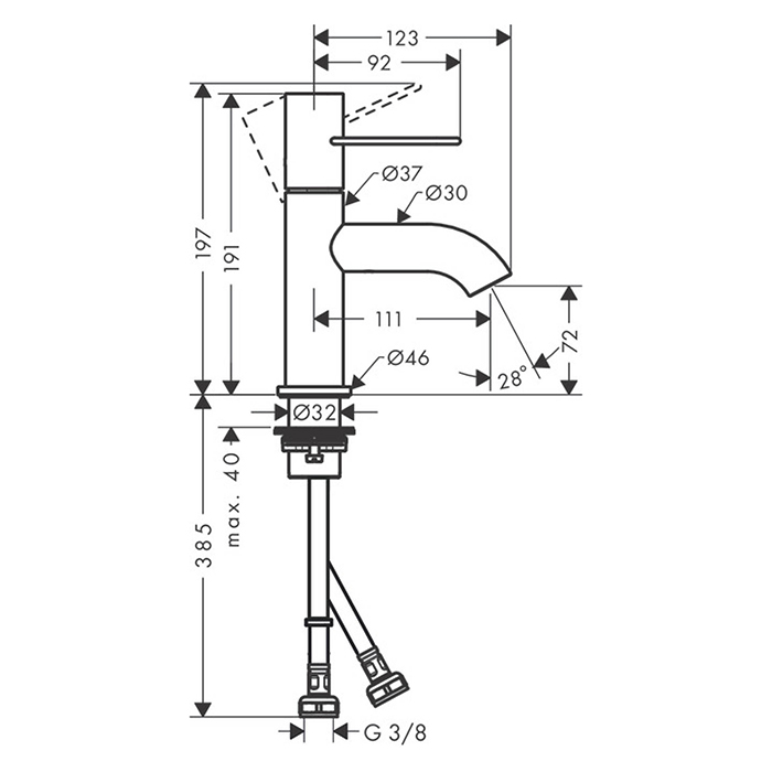 Axor Uno Смеситель для раковины однорычажный на 1 отв. без донного клап., цвет: шлифованный никель 38021820