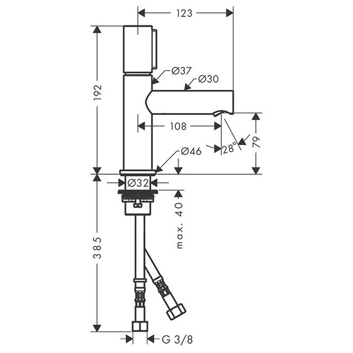 Axor Uno Смеситель для раковины нажимной без дон. клапана, цвет: шлифованный никель 45015820