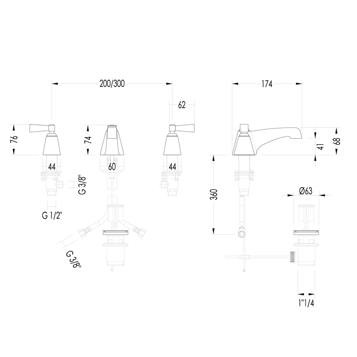 Devon&Devon Vip Time Смеситель для раковины на 3 отв., цвет хром 3VPTIME200CRNE