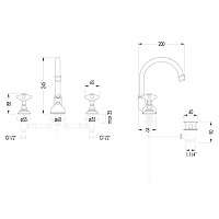 Devon&Devon White Rose Смеситель для раковины с высоким изливом на 3 отв., цвет золото UTWR700A