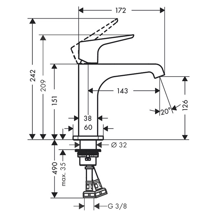 Axor Citterio E Смеситель для раковины однорычажный на 1 отверстие с донным клапаном, цвет: хром 36111000