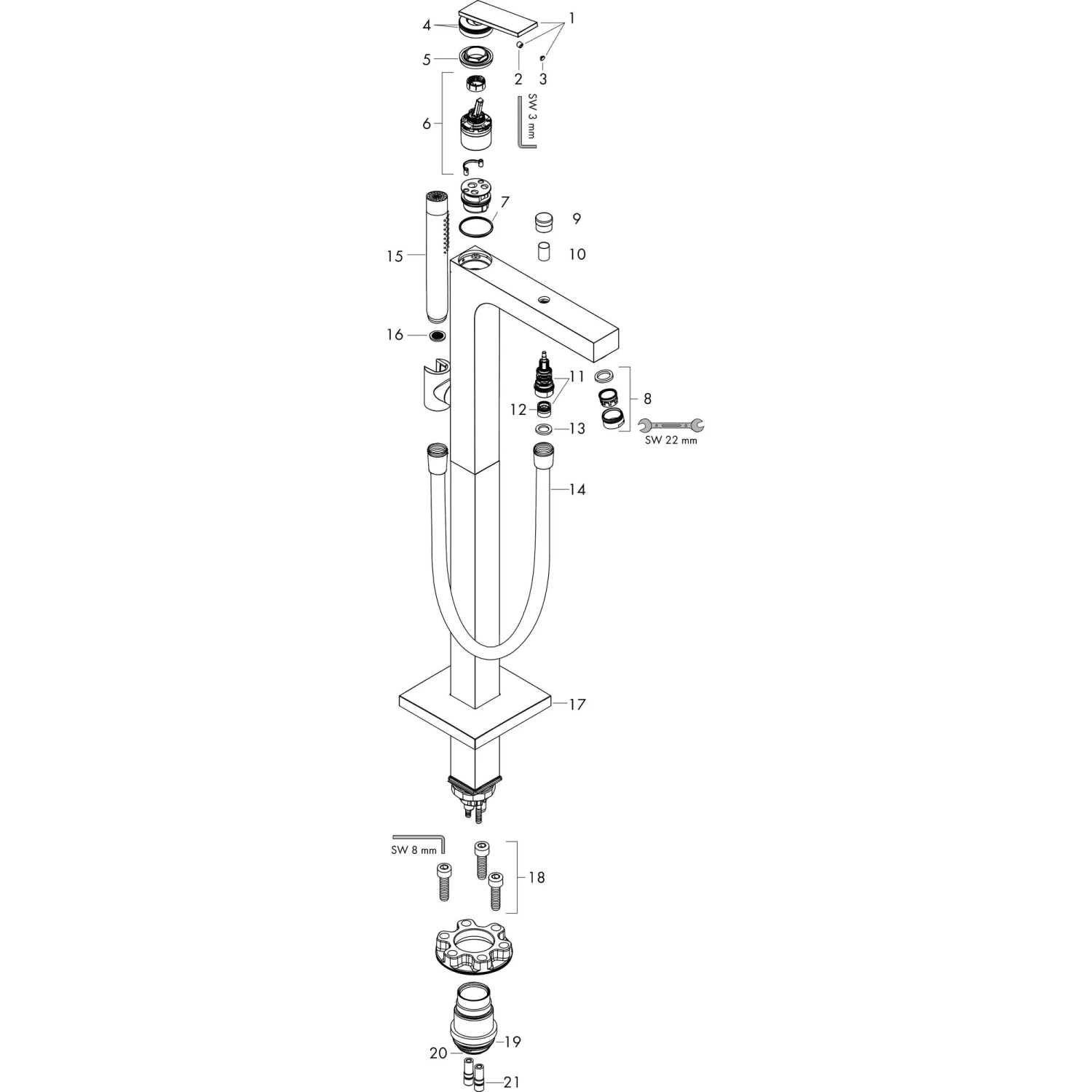 Axor Citterio Смеситель для ванны, напольный, однорычажный, с ручным душем "палочка",цвет: хром 39440000