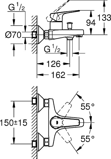 Grohe BauFlow Смеситель для ванны накладной, цвет: хром 23601000