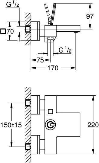 Grohe Eurocube Joy Смеситель для ванны накладной, цвет: хром 23666000