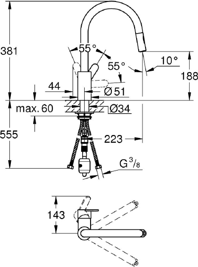 Grohe Eurostyle Cosmopolitan Смеситель для кухни, с выдвижным изливом, цвет: хром 31482003