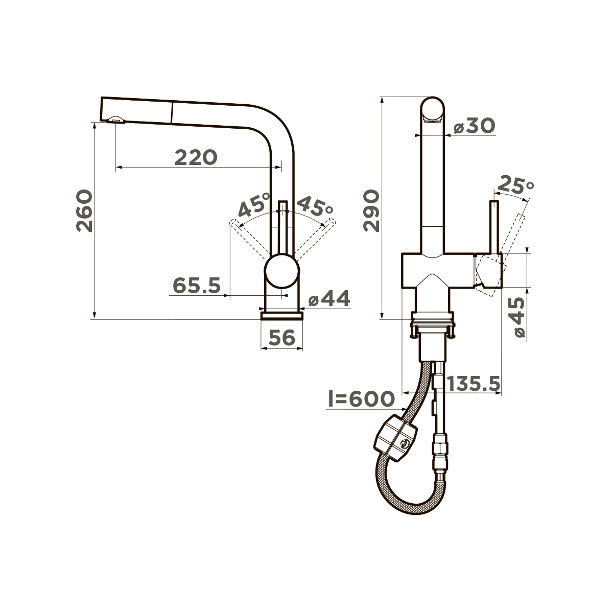 Omoikiri Koriyama-BN Смеситель для кухни с гибким изливом, цвет: нержавеющая сталь 4991006