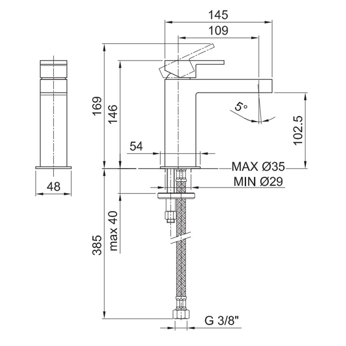 Fantini Mare Смеситель для раковины, 1 отв., излив 11 cм, цвет хром 51 02 1004WF
