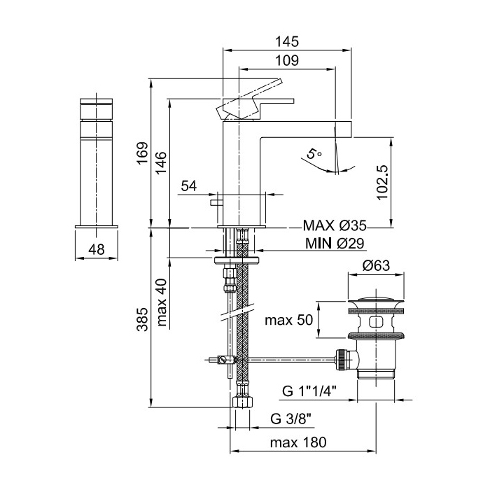 Fantini Mare Смеситель для раковины, 1 отв., с донным клапаном, излив 11 cм, цвет хром 51 02 1004F