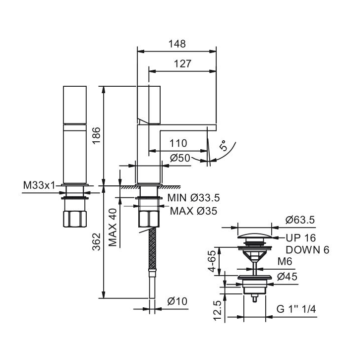 Fantini Milano Смеситель для раковины, 1 отв., цвет матовая натуральная сталь 31 93 3004F