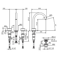 Fantini Nice Смеситель для раковины, 3 отв., излив 18,3 cм, цвет хром 65 02 S104S