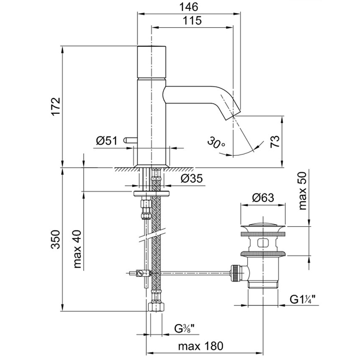 Fantini Nostromo Смеситель для раковины, 1 отв., излив 11,5 cм, цвет хром 50 02 E904F