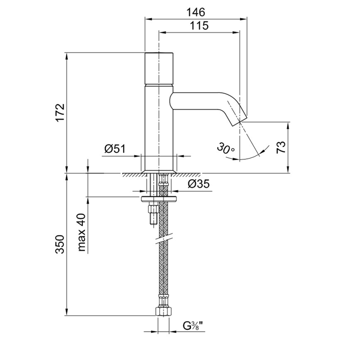 Fantini Nostromo Смеситель для раковины, 1 отв., излив 11,5 cм, цвет хром 50 02 E904WF
