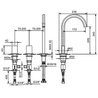 Fantini Venezia In Смеситель для раковины, 3 отв., излив 15 cм, цвет Nickel PVD 29 95 N504S