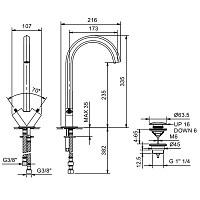 Fantini Venezia Смеситель для раковины, 1 отв., цвет Matt British Gold PVD 29 P6 N456SF